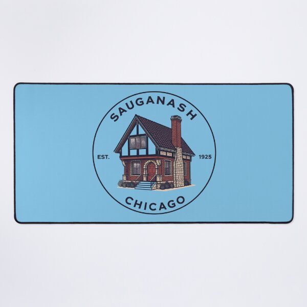 Item preview, Sauganash Chicago bungalow logo with vintage brick house designed and sold by Rue Market.