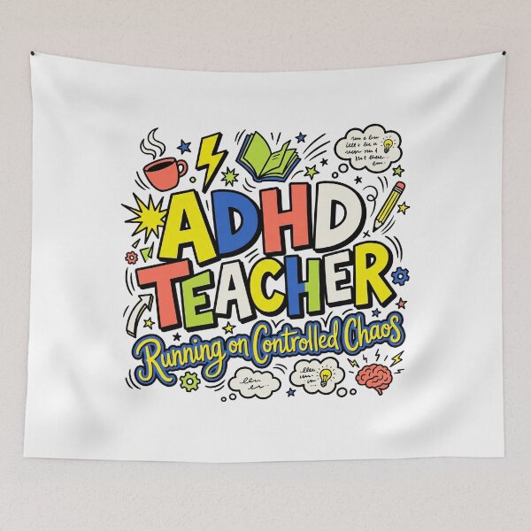 Item preview, ADHD Teacher Running on Controlled Chaos Funny Neurodivergent Gift designed and sold by Osmose-Studio ⭐⭐⭐⭐⭐.
