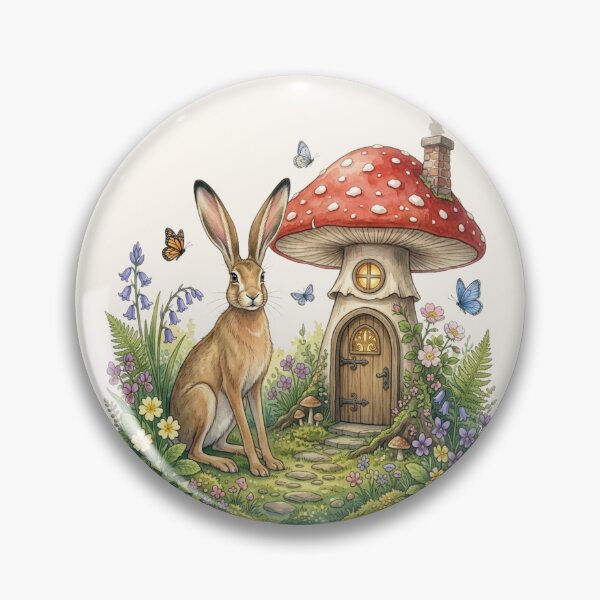 Item preview, Hare Mushroom House Watercolor Cottagecore Art designed and sold by CalmCapy Co.