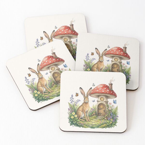 Item preview, Hare Mushroom House Watercolor Cottagecore Art designed and sold by CalmCapy Co.