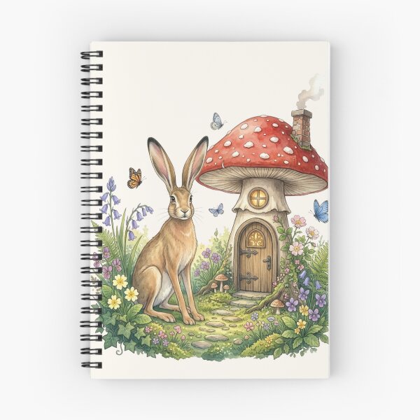 Item preview, Hare Mushroom House Watercolor Cottagecore Art designed and sold by CalmCapy Co.