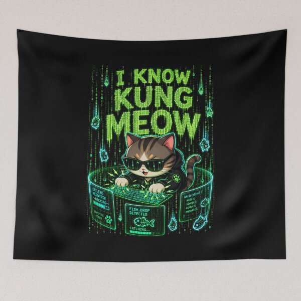 Item preview, I Know Kung Meow Shirt — Funny Hacker Cat Matrix Programmer Gift Kawaii Coding Cat Cyber Neon Tech Humor Tee designed and sold by MaynyStudio.