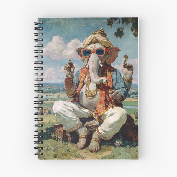 Item preview, Ganesha Serene Countryside Vision Vintage Woodcut Pop Art designed and sold by PANNARUK THAILAND.