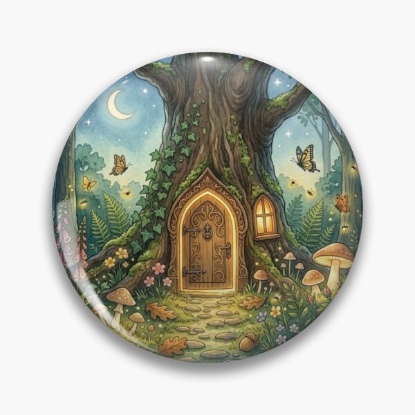 Item preview, Fairy Door Tree Night Cottagecore Watercolor designed and sold by CalmCapy Co.