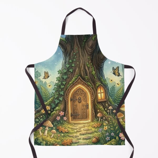 Item preview, Fairy Door Tree Night Cottagecore Watercolor designed and sold by CalmCapy Co.