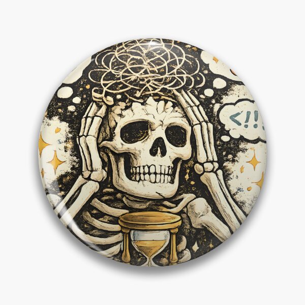 Item preview, OVERTHINKING Funny Skeleton Retro Vintage Anxiety Humor Design designed and sold by suthee navakul.