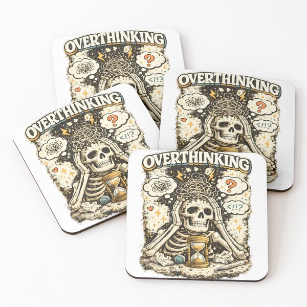 Item preview, OVERTHINKING Funny Skeleton Retro Vintage Anxiety Humor Design designed and sold by suthee navakul.