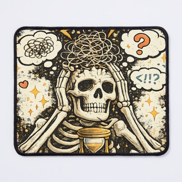 Item preview, OVERTHINKING Funny Skeleton Retro Vintage Anxiety Humor Design designed and sold by suthee navakul.