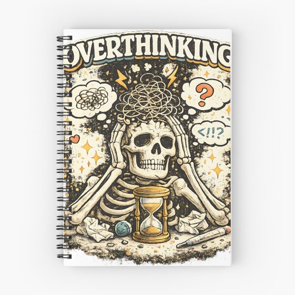 Item preview, OVERTHINKING Funny Skeleton Retro Vintage Anxiety Humor Design designed and sold by suthee navakul.