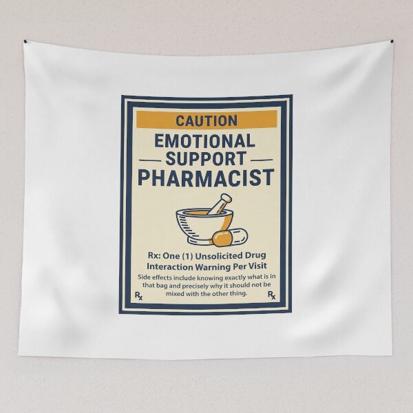 Item preview, Emotional Support Pharmacist Warning Label Funny Sarcastic Gift designed and sold by Osmose-Studio ⭐⭐⭐⭐⭐.