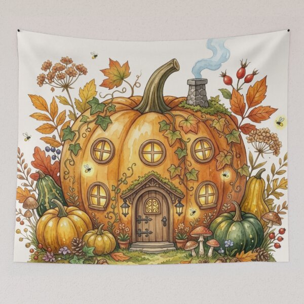 Item preview, Pumpkin Fairy House Autumn Cottagecore Art designed and sold by CalmCapy Co.