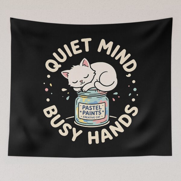 Item preview, Quiet Mind Busy Hands Pastel Paints Cat designed and sold by SplashTastic.