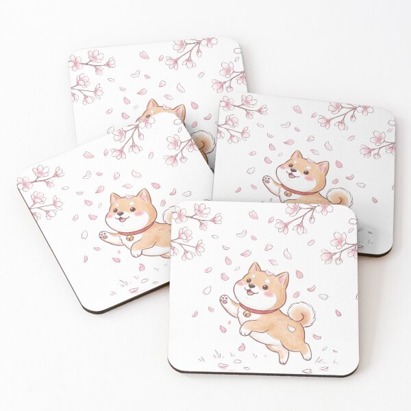 Item preview, Cute Happy Shiba Inu Dog Jumping in Cherry Blossom Sakura Rain Illustration designed and sold by TaiwanMemory.