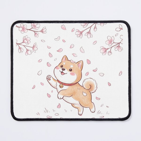 Item preview, Cute Happy Shiba Inu Dog Jumping in Cherry Blossom Sakura Rain Illustration designed and sold by TaiwanMemory.