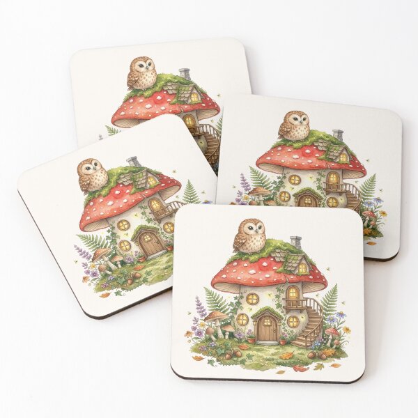 Item preview, Owl Mushroom House Watercolor Cottagecore Art designed and sold by CalmCapy Co.