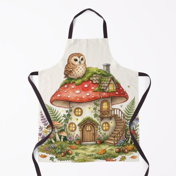 Item preview, Owl Mushroom House Watercolor Cottagecore Art designed and sold by CalmCapy Co.