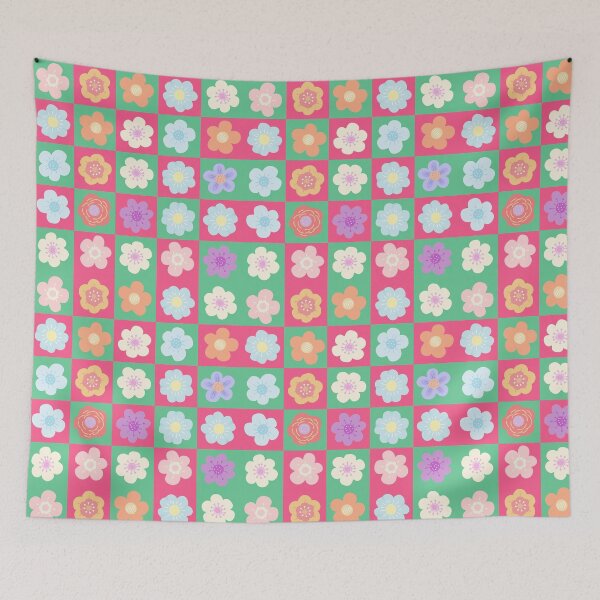 Item preview, Retro Floral Checkerboard Pattern designed and sold by HappySunday001.