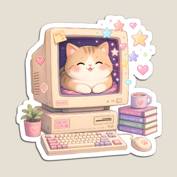 Item preview, Retro Computer Kawaii Cat Lover Gift designed and sold by KooksStudio.