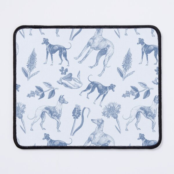 Item preview, Greyhound Dogs and Wildflowers Cottagecore Blue Monochromatic Pattern designed and sold by CanisArt.