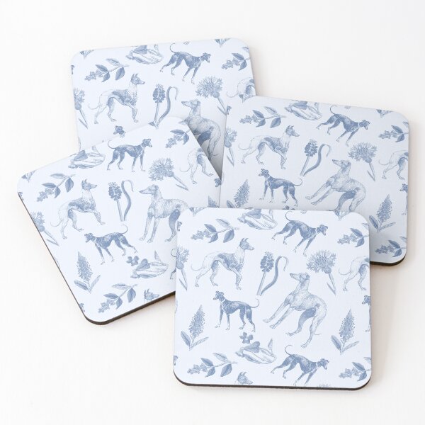 Item preview, Greyhound Dogs and Wildflowers Cottagecore Blue Monochromatic Pattern designed and sold by CanisArt.