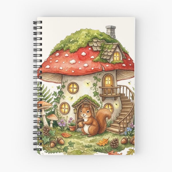 Item preview, Squirrel Mushroom House Watercolor Cottagecore Art designed and sold by CalmCapy Co.