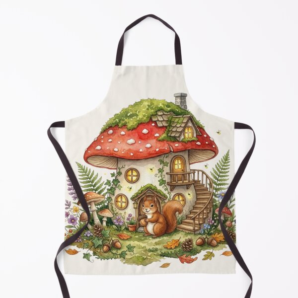 Item preview, Squirrel Mushroom House Watercolor Cottagecore designed and sold by CalmCapy Co.