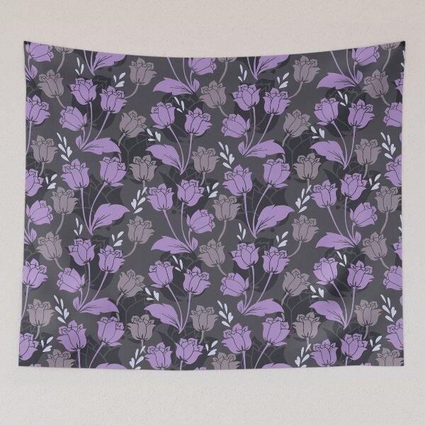 Item preview, purple seamless flower pattern in the dark background designed and sold by Elisayuma.