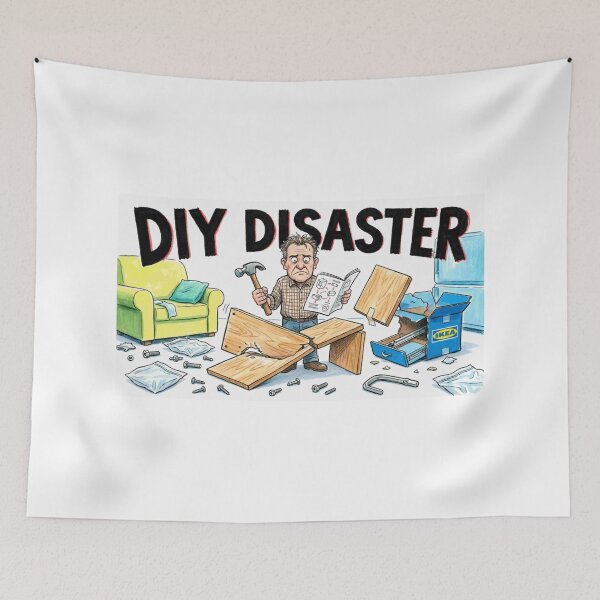 Item preview, DIY Disaster - Furniture Assembly Fail Funny Cartoon designed and sold by Petringo.