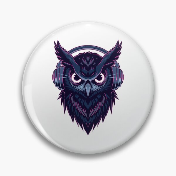 Item preview, futuristic owl wearing headphones, glowing eyes, techno music energy, cyberpunk vector illustration, isolated design, transparent background, centered composition designed and sold by Shadow-Stone.