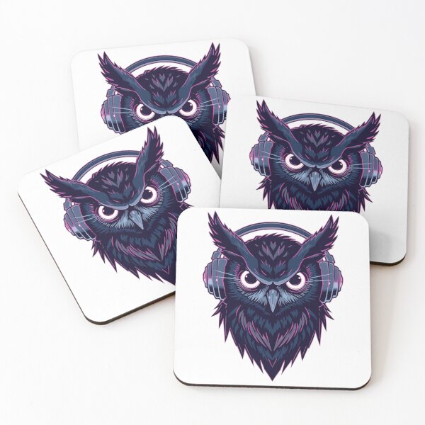 Item preview, futuristic owl wearing headphones, glowing eyes, techno music energy, cyberpunk vector illustration, isolated design, transparent background, centered composition designed and sold by Shadow-Stone.