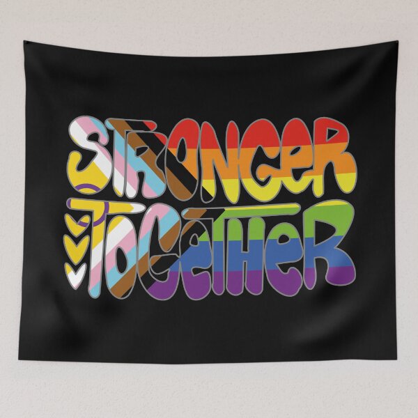 Item preview, Stronger Together Pride Flag Text Art (black bg) designed and sold by dysperdis.