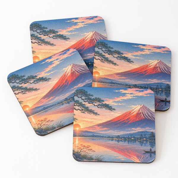 Item preview, Morning Red Fuji with Lake – Japanese Ukiyo-e Landscape designed and sold by Hidden Japan Coloring Book.