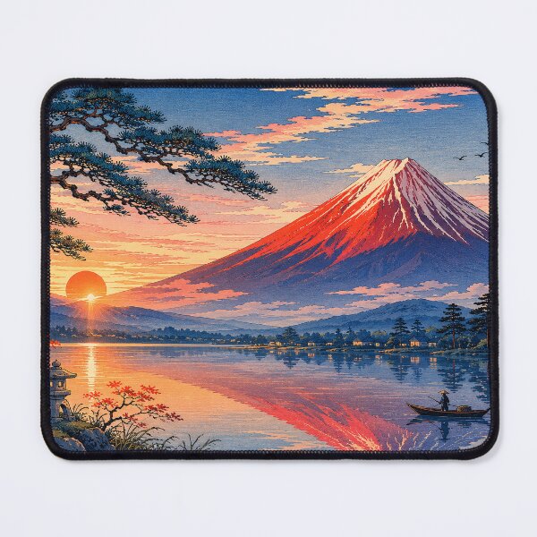 Item preview, Morning Red Fuji with Lake – Japanese Ukiyo-e Landscape designed and sold by Hidden Japan Coloring Book.