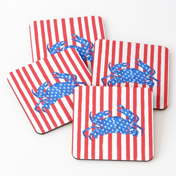 Item preview, Patriotic USA Flag Blue Crab Coastal Red Stripes Nautical designed and sold by MaiZephyr.