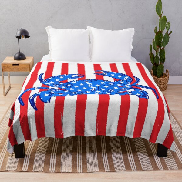 Item preview, Patriotic USA Flag Blue Crab Coastal Red Stripes Nautical designed and sold by MaiZephyr.