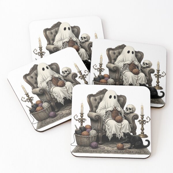 Item preview, Knitting Ghost Halloween Spooky Black Cat Gothic Vintage designed and sold by CF_VintageDesign.
