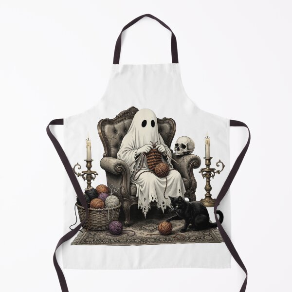 Item preview, Knitting Ghost Halloween Spooky Black Cat Gothic Vintage designed and sold by CF_VintageDesign.