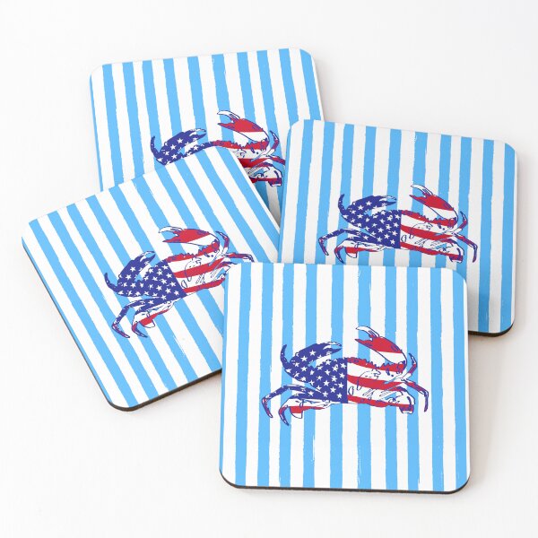Item preview, USA Patriotic Blue Crab Red White Blue Stripes Coastal Illustration designed and sold by MaiZephyr.