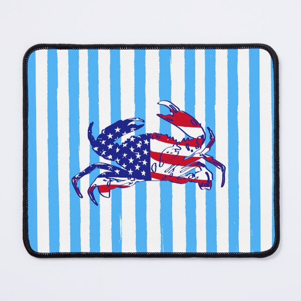 Item preview, USA Patriotic Blue Crab Red White Blue Stripes Coastal Illustration designed and sold by MaiZephyr.
