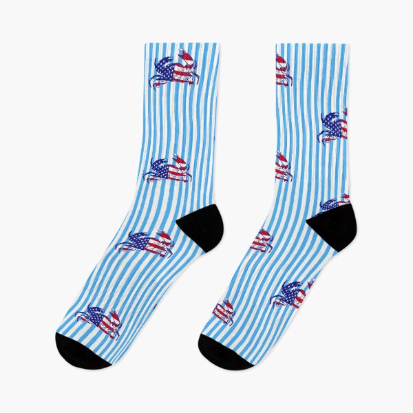 Item preview, USA Patriotic Blue Crab Red White Blue Stripes Coastal Illustration designed and sold by MaiZephyr.