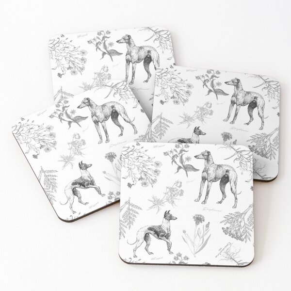 Item preview, Greyhound Dog and Wildflowers Cottagecore Pattern - Black and White  designed and sold by CanisArt.