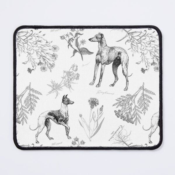 Item preview, Greyhound Dog and Wildflowers Cottagecore Pattern - Black and White designed and sold by CanisArt.