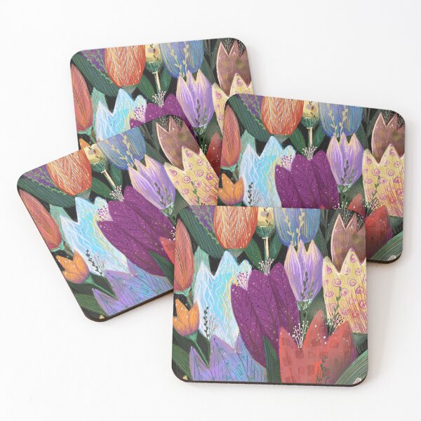 Item preview, Moody Night Rainbow Tulips Floral Pattern designed and sold by ArtbyLanaN.