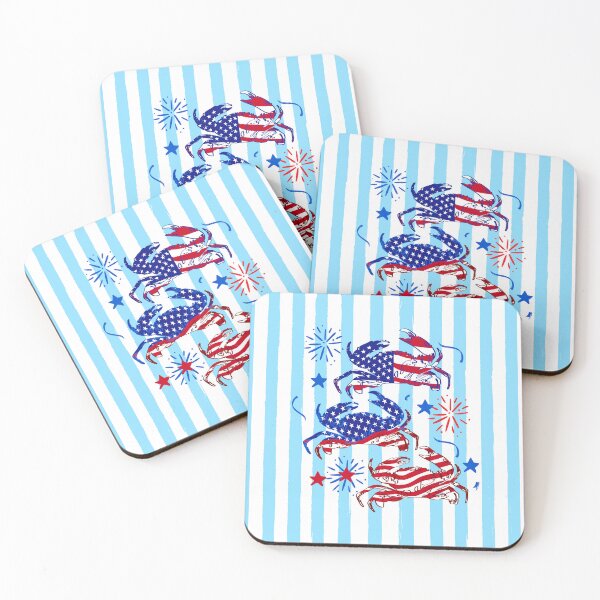 Item preview, Patriotic Crab Pattern USA Flag Blue White Stripes Coastal Summer Art designed and sold by MaiZephyr.