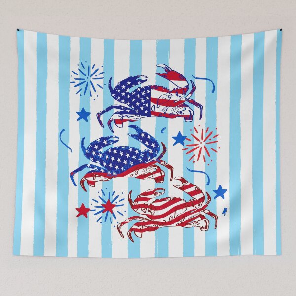 Item preview, Patriotic Crab Pattern USA Flag Blue White Stripes Coastal Summer Art designed and sold by MaiZephyr.