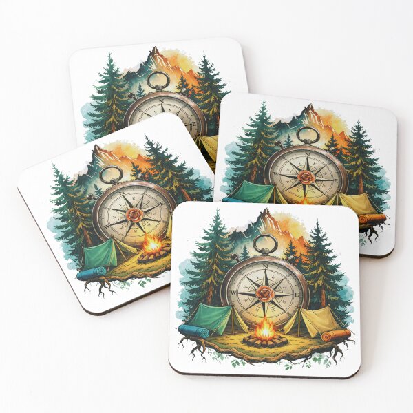 Item preview, Compass Camping Adventure in the Wilderness Illustration designed and sold by Gabe1983.