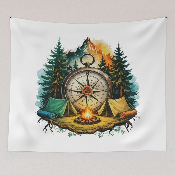Item preview, Compass Camping Adventure in the Wilderness Illustration designed and sold by Gabe1983.