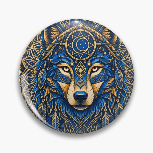 Item preview, Celestial Wolf Mandala – Boho Cyan & Gold Spirit Animal Design designed and sold by Madhav Creations Studio.