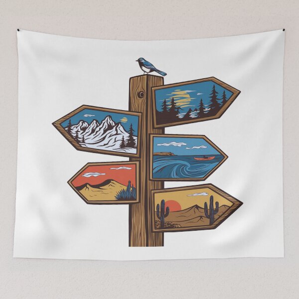 Item preview, Vintage Adventure Wooden Signpost Illustration Retro Nature Landscape Graphic designed and sold by GabeMountainArt.