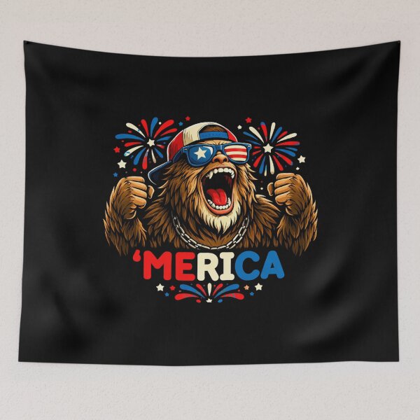 Item preview, Retro Vintage 4th of July Bigfoot American Flag Sasquatch designed and sold by PixelMarrero.